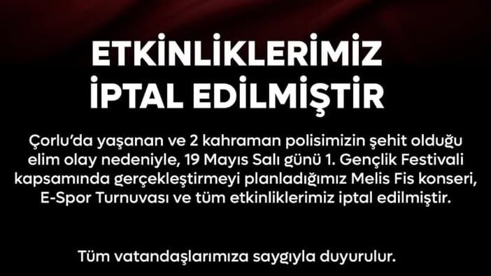 19 Mayıs Etkinlikleri İptal Olmuştur.